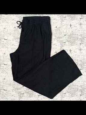 Old Navy Black Linen Blend Wide Leg Pants Drawstring Elastic Waist Slouchy Large